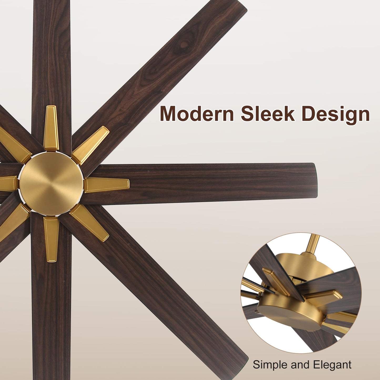 WINGBO 64 Inch Ceiling Fan without Light - 8 Plywood Blades, 6-Speed Reversible DC Motor, Noiseless Remote Control Ceiling Fan No Light for Bedroom Living Room Kitchen, Gold and Walnut/Black