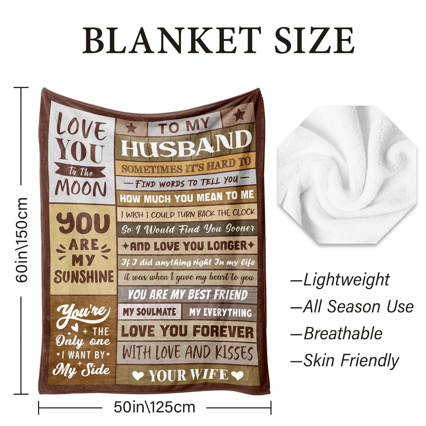 Gifts for Husband from Wife - Birthday Gifts for Husband - Anniversary Wedding Gift for Men - Christmas Valentines Day Gift for Him - Best Husband's Ever Present - to My Man Blanket 50"x60"