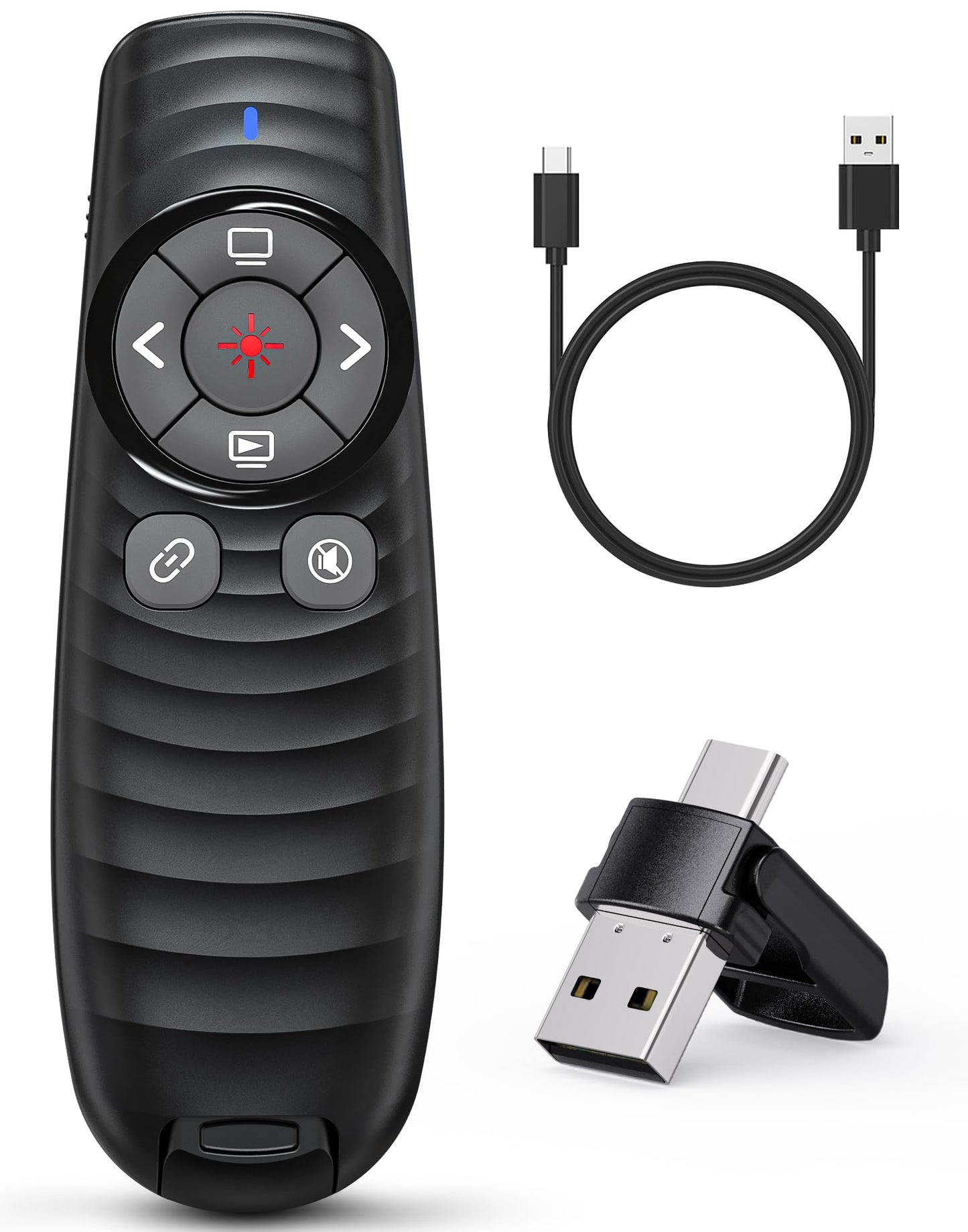 Presentation Clicker Wireless, 2-In-1 Usb/Type C Rechargeable Presenter Remote Control For Powerpoint, Ppt Clicker Red Laser Poi