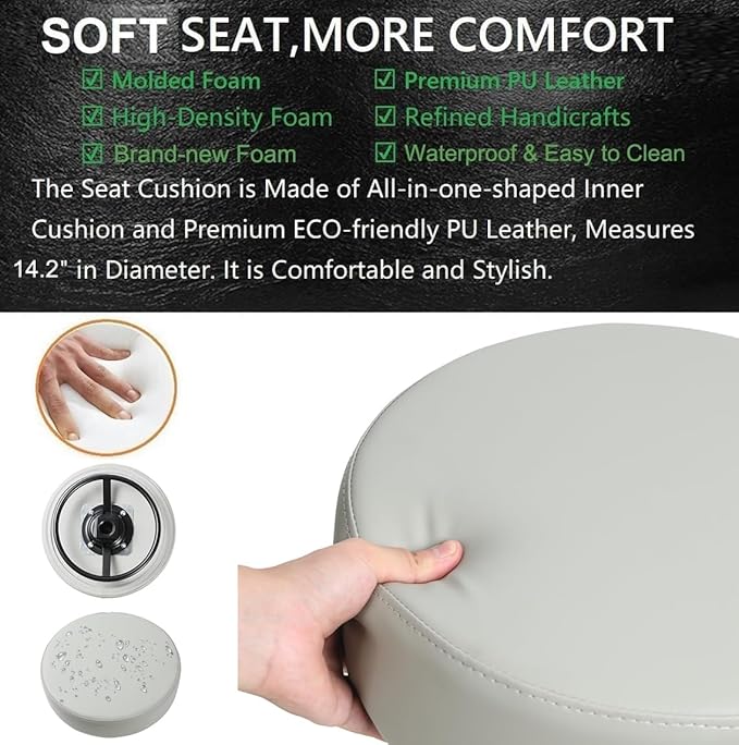 Salon Rolling Stools with Locking Wheels - Adjustable Swivel Stool Chair Heavy Duty 400 lbs Thick Cushion Hydraulic Shop Stool for Tattoo Facial Massage Kitchen Counter Salon Spa Medical Garage(Grey)