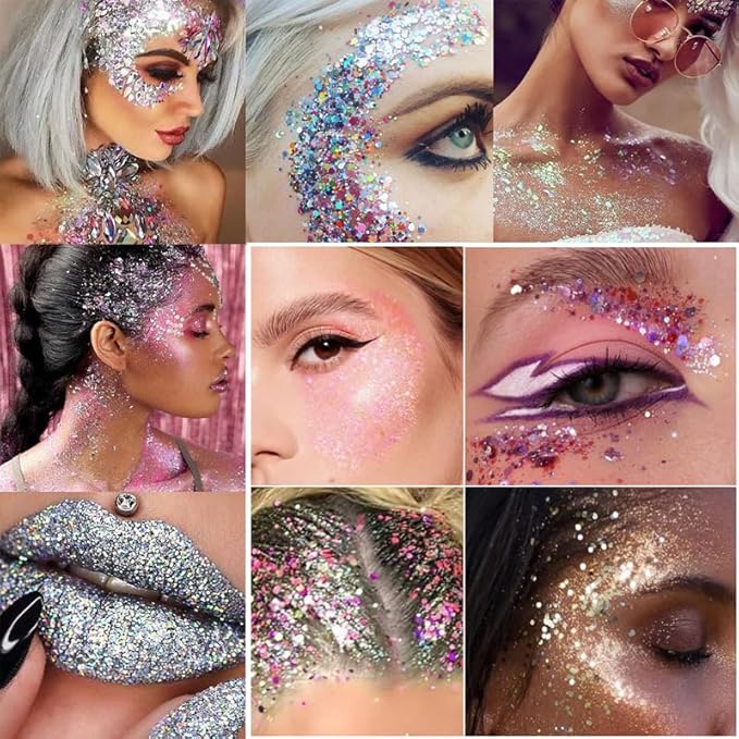 Gold Body Glitter Stick, Holographic Sparkling Neon Outfit Singer Concert Music Rave Festival Party Accessories Hair and Face Glitter Gel.