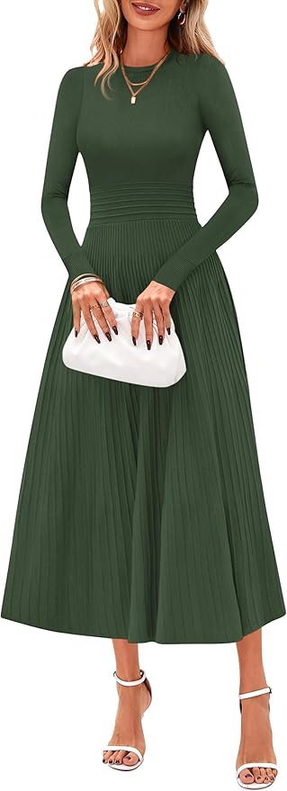 PRETTYGARDEN Womens Sweater Dress 2026 Long Sleeve Elegant Knit A Line Fall Wedding Guest Cocktail Midi Winter Dresses