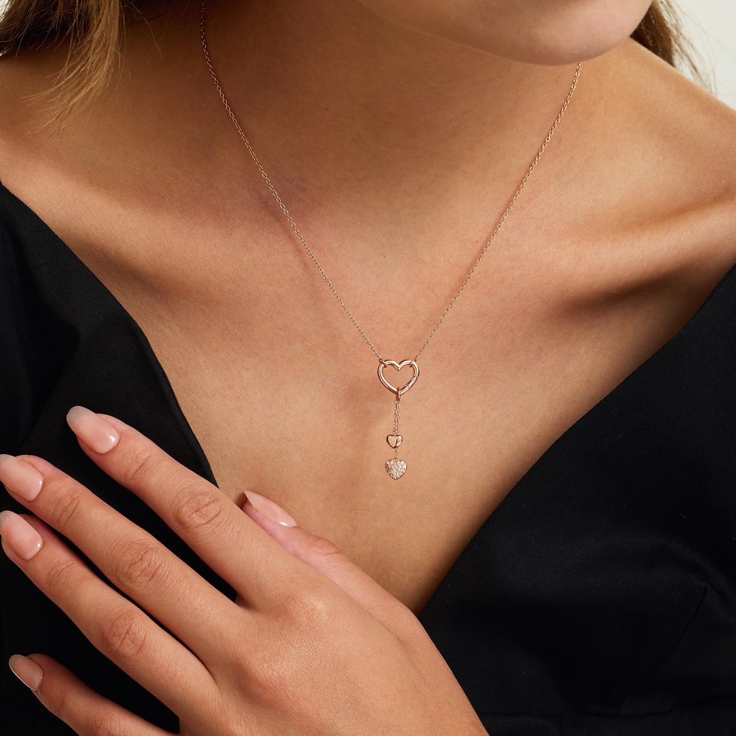 VCGCL Heart Fringe Necklaces for Women,S925 Sterling Silver Necklace,Rose Gold Plated,Wedding Anniversary, Birthday Gifts for Her,Wife,Girlfriend,Mom,Mother,Charm Necklace,Jewelry