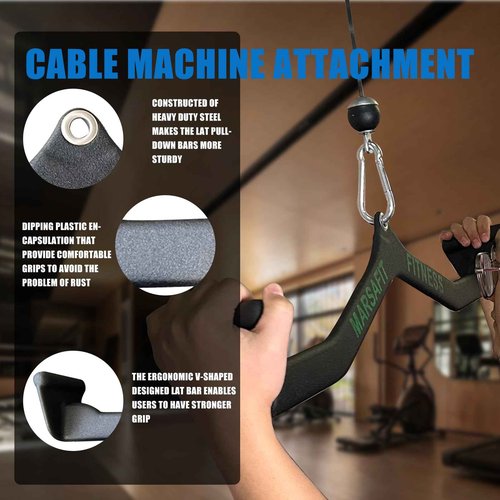 MARSAFIT LAT Pull Down Bar Press Down Exercises Home Gym Fitness Rowing T-bar V-bar Pulley Cable Machine Attachments, Bicep Curl Tricep LAT pulldown Bar Back Strength Training Handle Grips (Model 1)