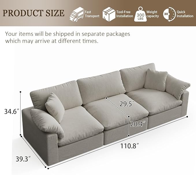 Forest aesthetics L-Shaped Modular Cloud Sectional Sofa, 2-Seater with Chaise,Modern Down Filled Detachable Couch for Living Room, Office & Small Apartment,Light Beige