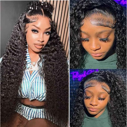 Josblue Deep Wave Lace Front Wigs Human Hair 4x4 Transparent Lace Closure Wigs 180% Density Human Wigs for Black Women Pre Plucked with Baby Hair 26 Inch