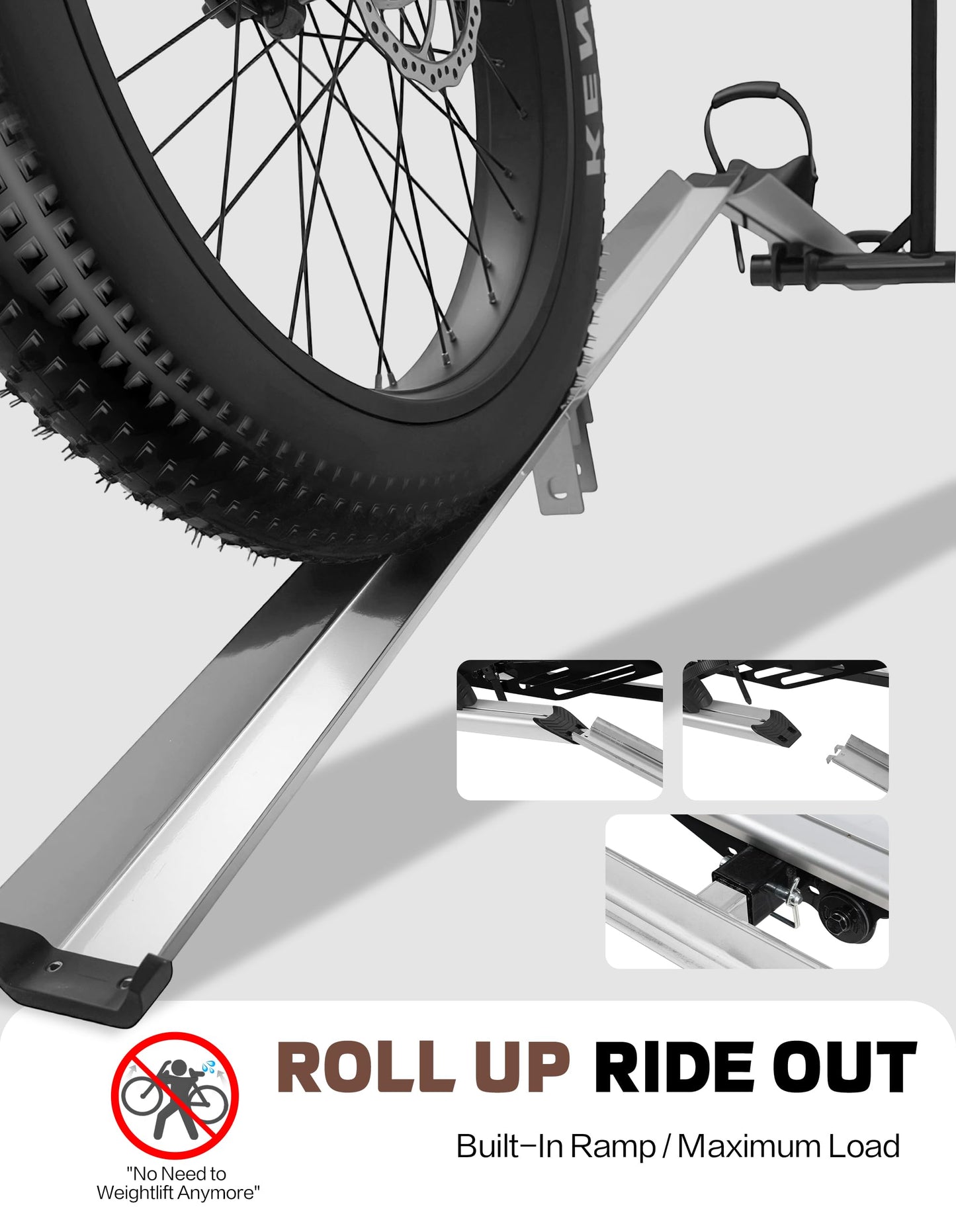 RokRack X Foldable 2 Ebike Rack with Ramp, 200 lbs Capacity Electric Bike Platform Mount, Hitch Bike Rack for Car SUV with Brake Light, Hitch Stabilizer, Lock Pin, Rain Cover & Lock