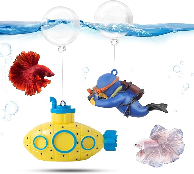 CousDUoBe 2.1 in Mini Floating Submarine Fish Tank Decoration Set，Cute Retro Submarine Set and Floating Diver,Aquarium Dec...