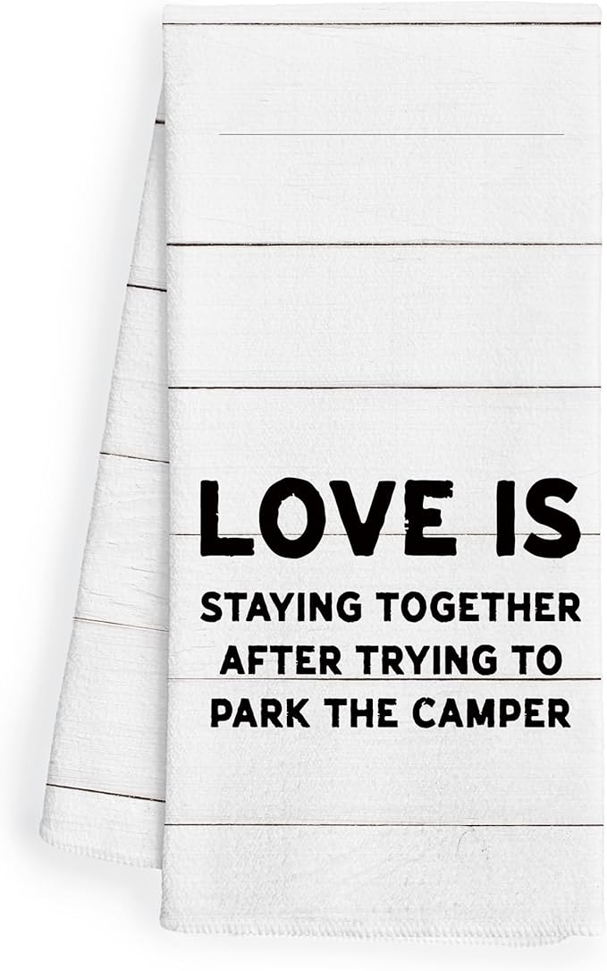 WFSM Camping Kitchen Towels, Camping Decor, Camper Towels, Camper Hand Towels, Camper RV Decor, Camper Gifts, Love is Stay...