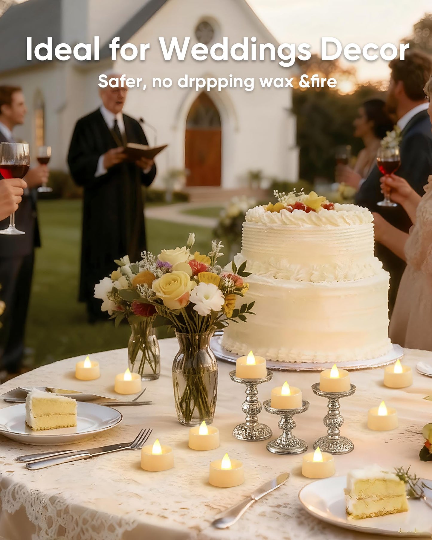Amagic 100 Pcs Flickering Flameless Tea Lights Battery Operated, 200+ Hours Long Lasting Electric Candle for Wedding Table Centerpiece, Home Decor, Gift, Holiday Decor