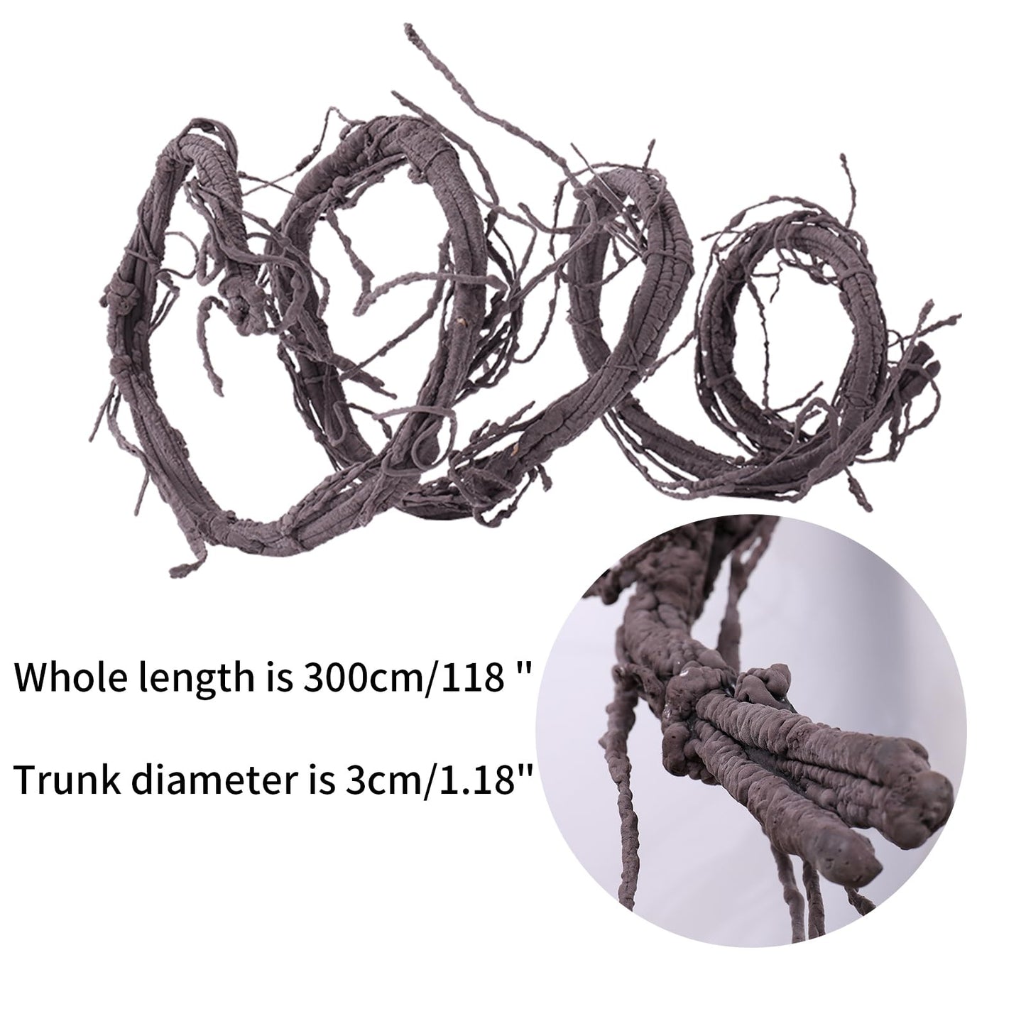 CONGZHANHH 118" Flexible Large Artificial Fake Reptile Plants Tree Branches Twigs Cherry Blossom Liana Wall Hanging Wreath Trunk Stick Vines Garland Wedding Garden X'Mas Halloween Jungle Decoration