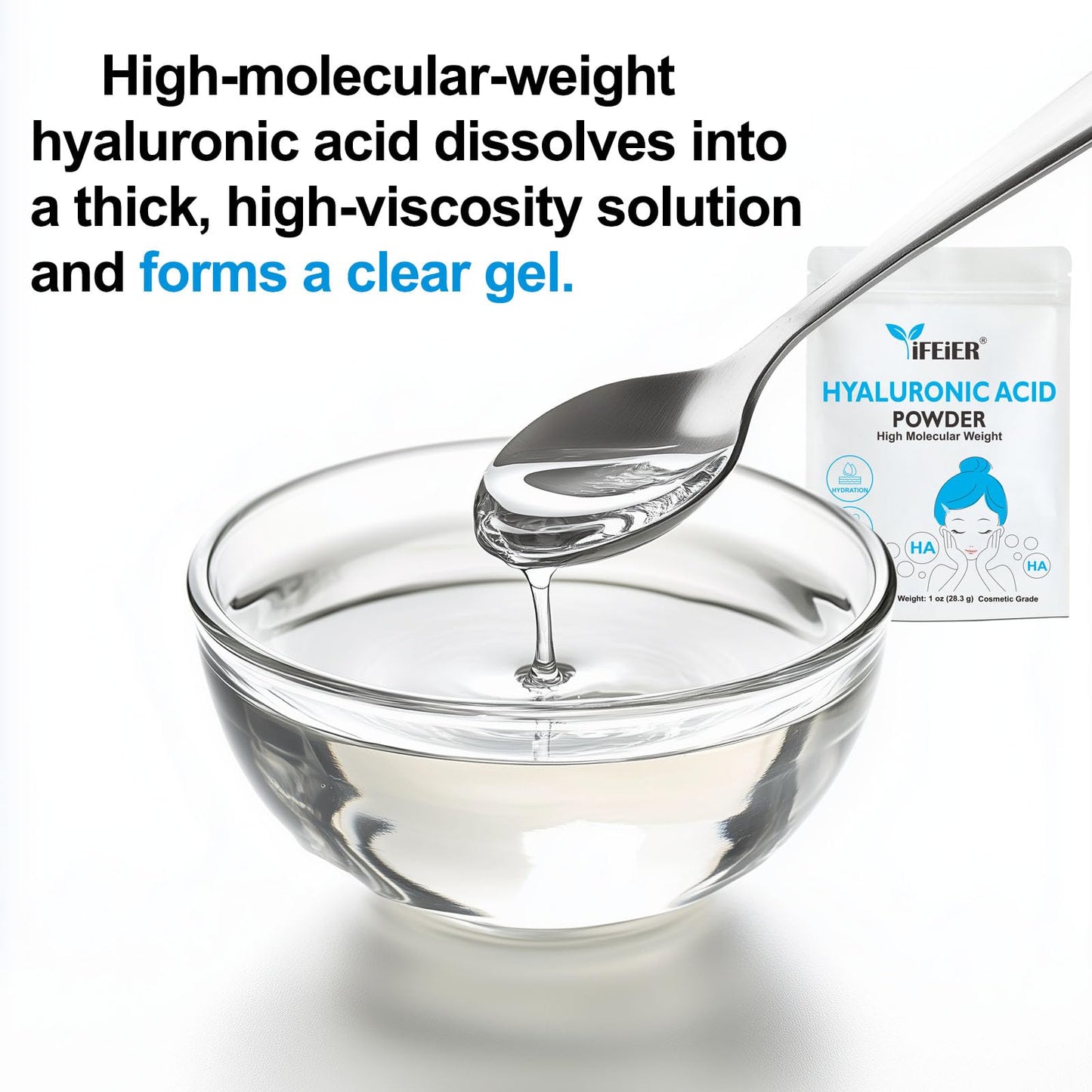 iFEiER Hyaluronic Acid Powder | High Molecular Weight Hyaluronic Acid Serum Powder | 1oz(28.3g) Cosmetics Grade | Sodium Hyaluro
