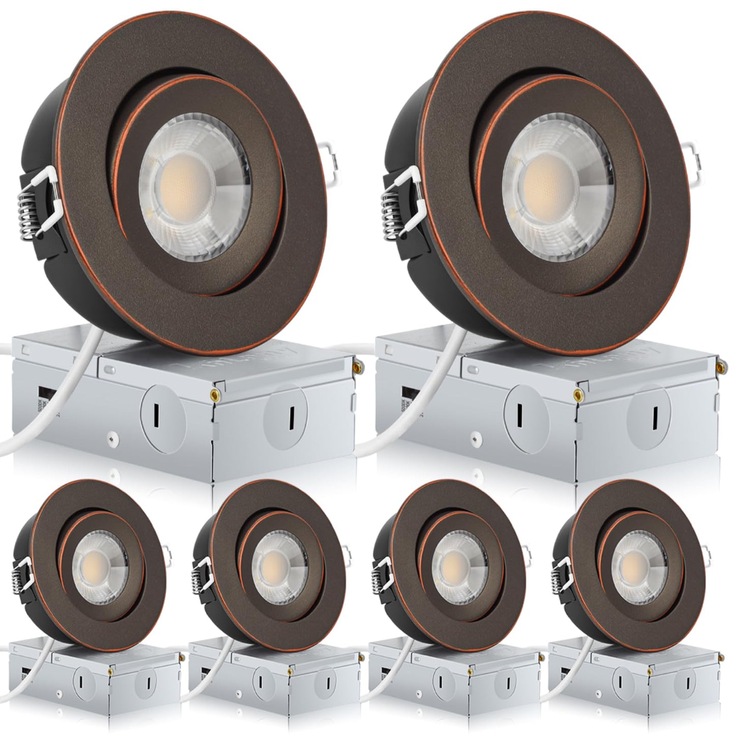 KnLnny Ware Oil Rubbed Bronze Recessed Lighting 4 Inch 6 Pack,Gimbal Led Lights with Junction Box,5CCT Selectable,9W 750LM,Dimmable