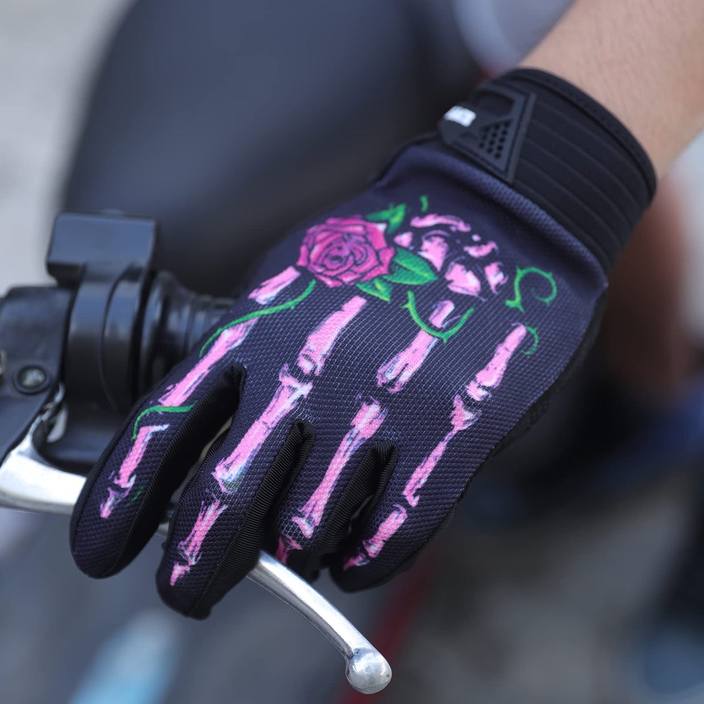 BRZSACR Skeleton Cycling Gloves Motorcycles Gloves Off-Road Vehicle MTB, Bicycle Gloves Shock Absorption Non-Slip Touch Screen Design,for Various Outdoor Sports. (S, Pink)