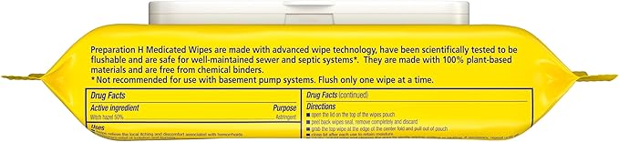 Preparation H Hemorrhoid Flushable Wipes with Witch Hazel for Skin Irritation Relief - 48 Count (Pack of 4)