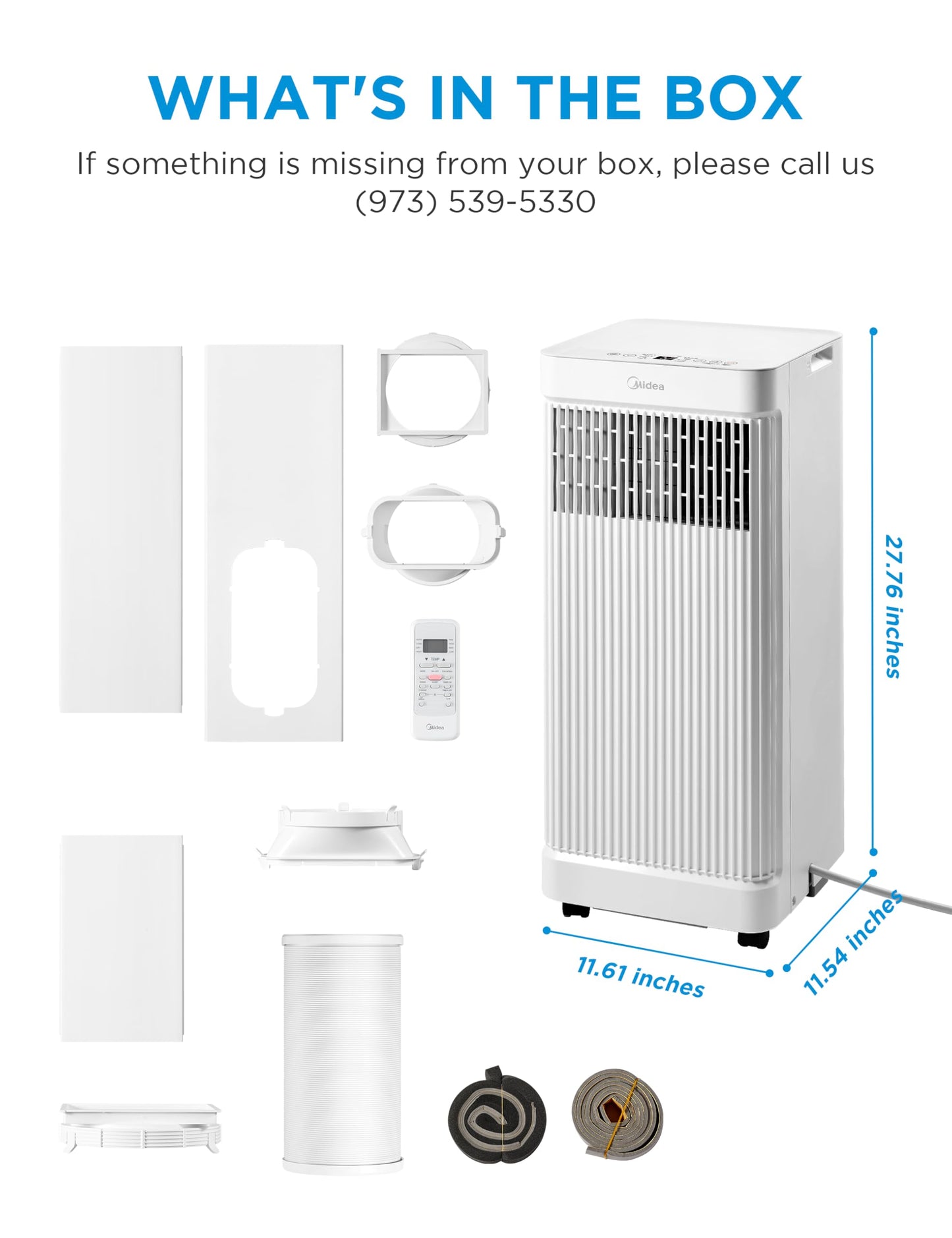 Midea 9,000 BTU ASHRAE (6,000 BTU DOE/SACC) Portable Air Conditioner, Smart Control, Cools up to 250 Sq. Ft., with Dehumidifier & Fan mode, Remote Control & Window Installation Kit Included