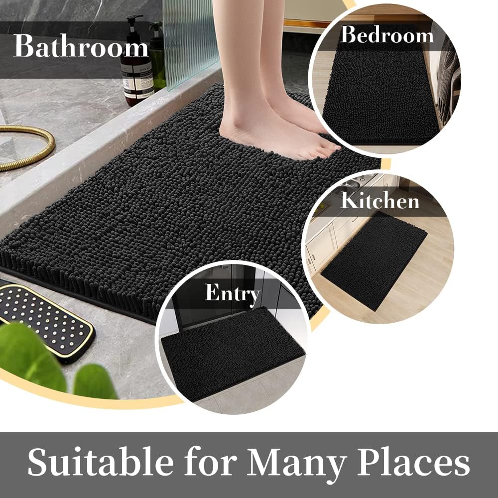 SONORO KATE Bathroom Rug,Non-Slip Bath Mat,Soft Cozy Shaggy Thick Bath Rugs for Bathroom,Plush Rugs for Bathtubs,Water Absorbent Rain Showers and Under The Sink (Black, 17"×24")