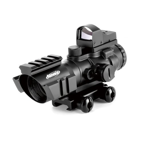 Aomekie 2-in-1 Combo Prism Rifle Scope 4X32 Compact Tactical Red & Green Dot Holographic with Adjustable Brightness