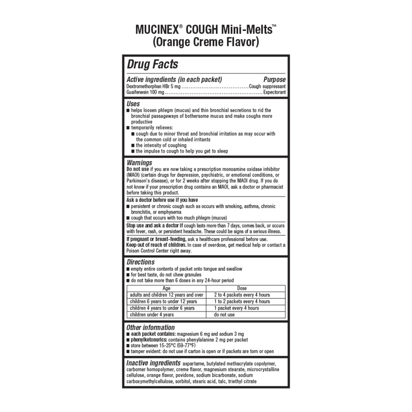 Mucinex Children's Chest Congestion Expectorant and Cough Suppressant Mini-Melts, Orange Cream, 12 Count (Packaging May Vary) (Pack of 2)