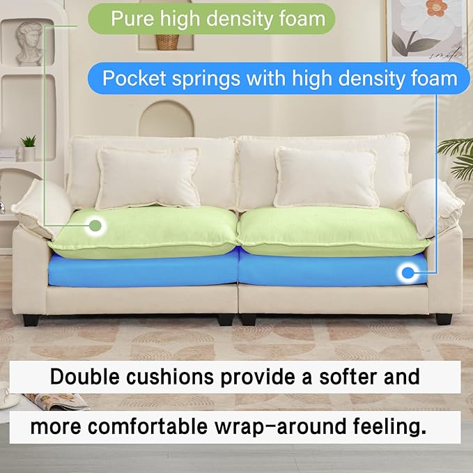 Oprisen 86" Modular Sectional Sofa, Comfy Cloud Couch Sectional Sofa, Chenille Sofa Sleeper Deep Seat Sofa with Throw Pillows for Living Room (Beige White, 86"- Loveseat)