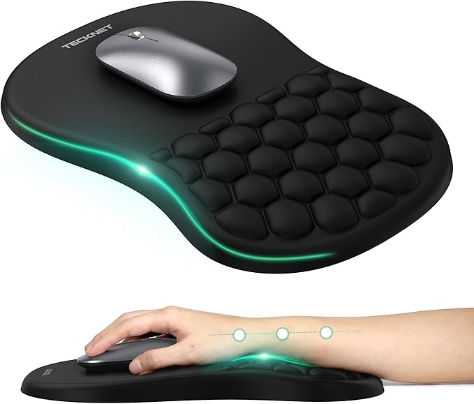 TECKNET Ergonomic Mouse Pad with Wrist Rest, Soft Mousepad with Massage Design, Memory Foam and Non-Slip PU Base for Pain ...