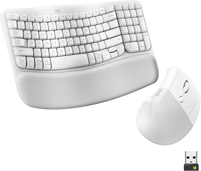 Logitech Wave Keys & Lift Vertical Mouse - Ergonomic Wireless Keyboard and Mouse Combo - with Cushioned Palm Rest, Easy-Sw...