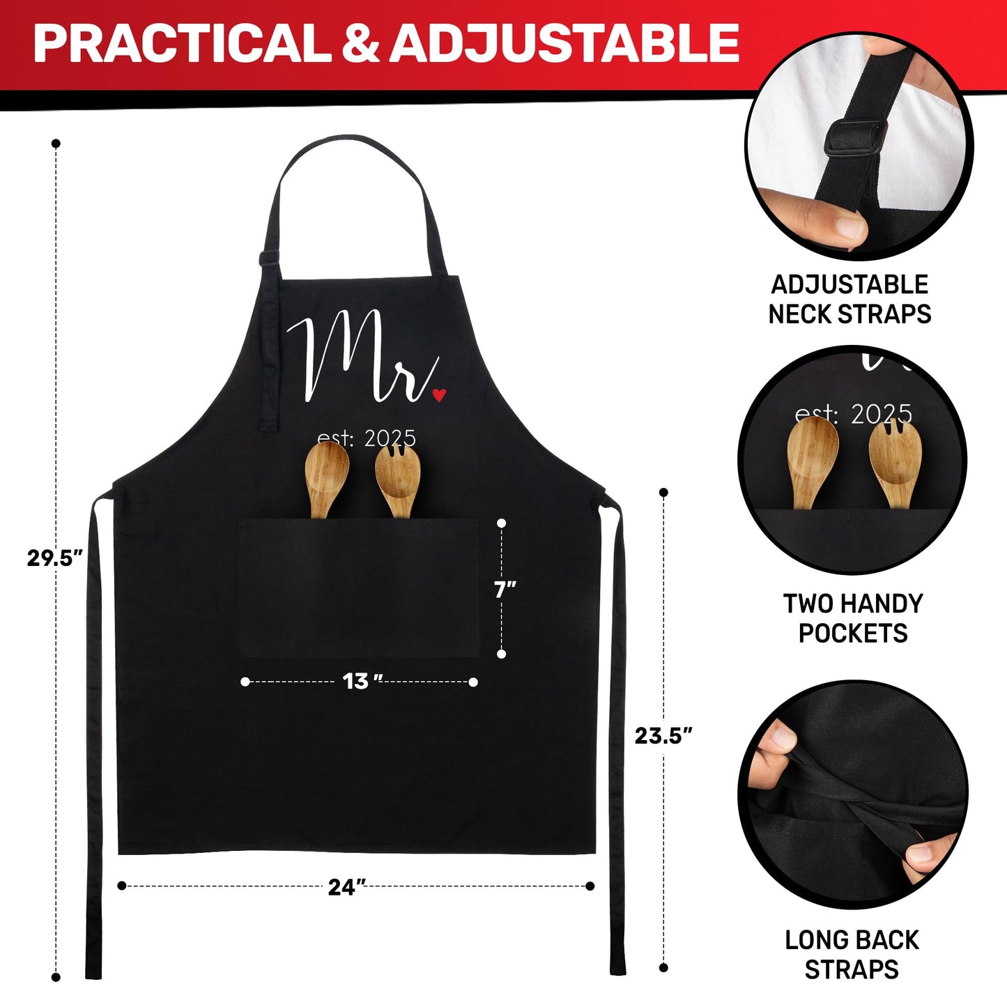 Prazoli Products Mr Mrs Apron Set - Engagement Gifts, Wedding & Bridal Shower Gifts for Couple (Mr. & Mrs. Est: 2025, Standard)