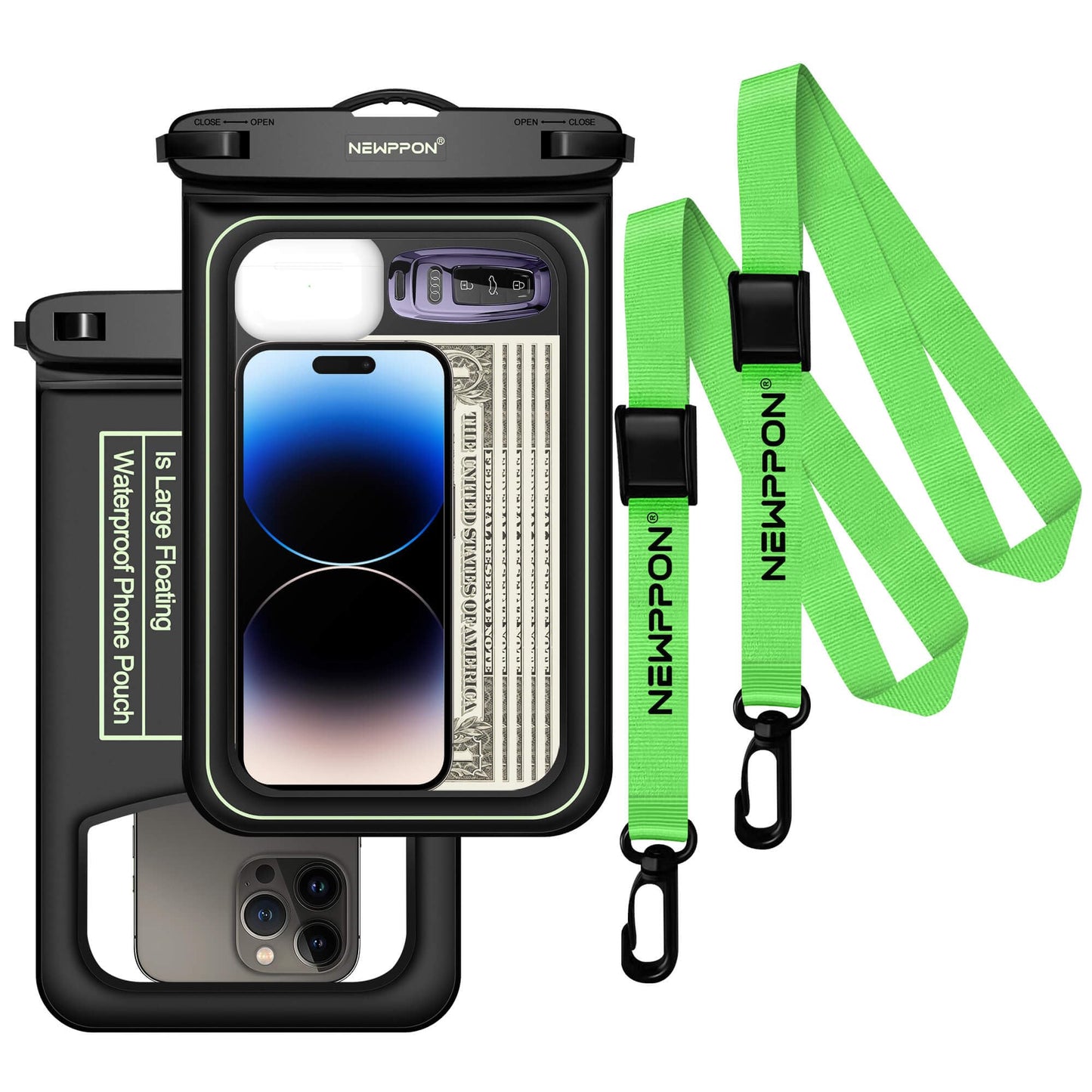 10.5 Large Floating Waterproof Phone Pouch - 2 Pack Float Clear Cell Holder Protector With Lanyard - Universal Floatable Water P