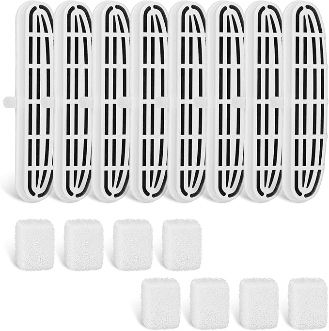 6 Pcs Cat Water Fountain Filters and 6 Pump Sponges, Wireless Stainless Steel Kitty Cat Drink Water Fountain Filters Repla...