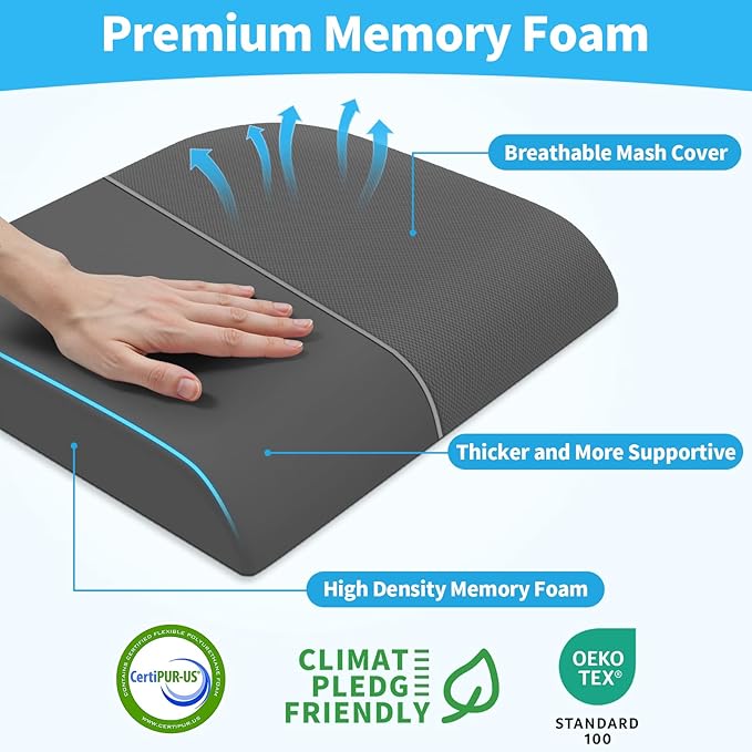 TranquilRelax Large Seat Cushion, Soft Foam Cushion for Long Sitting Hours on Office Chair, Home & Car, Non-Slip Chair Pad for Relieving Back & Sciatica & Hip & Coccyx Pain (Grey)