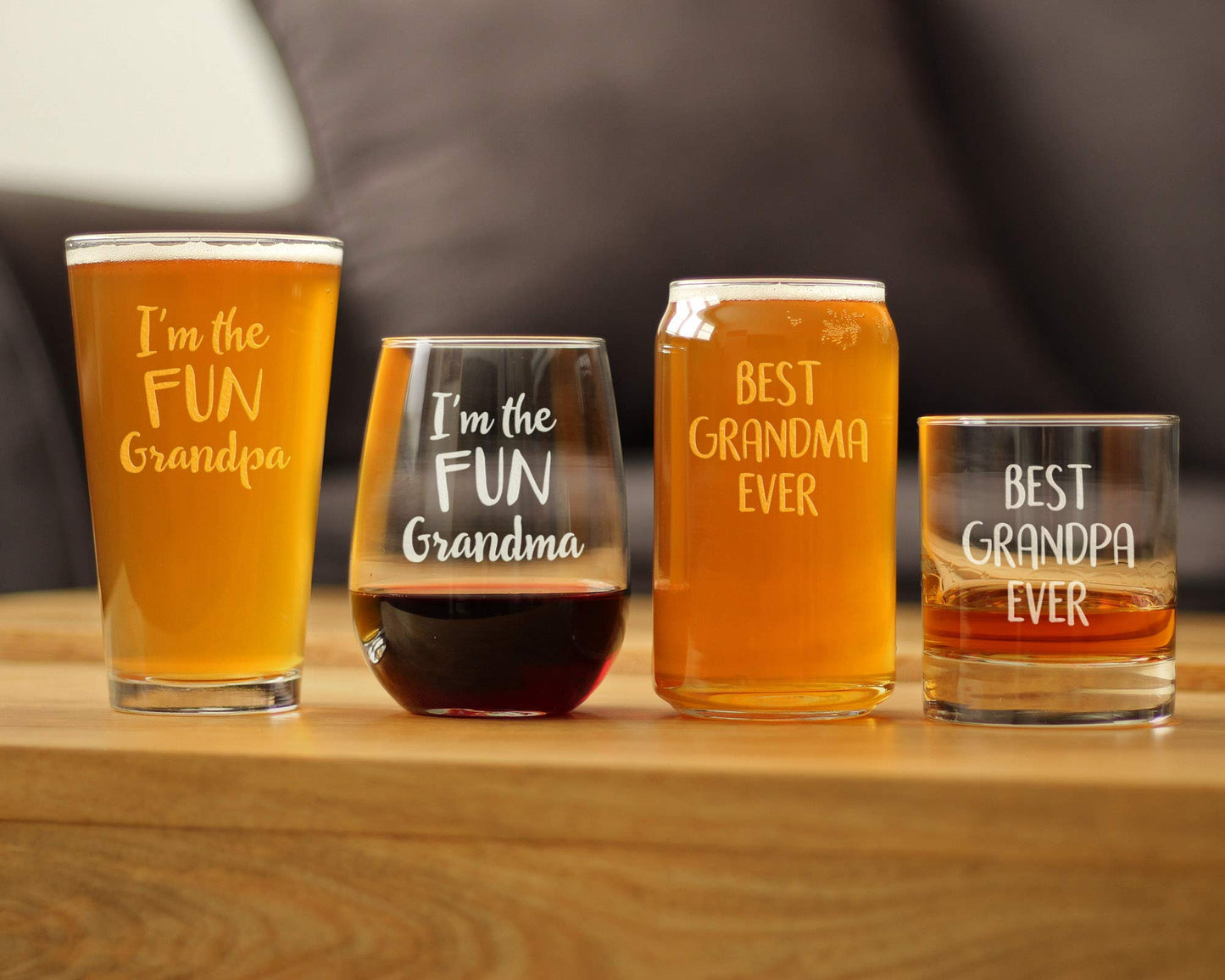 Fun Grandma – Funny Stemless Wine Glass, Large 17 Ounce Size, Etched Sayings, Gift Box
