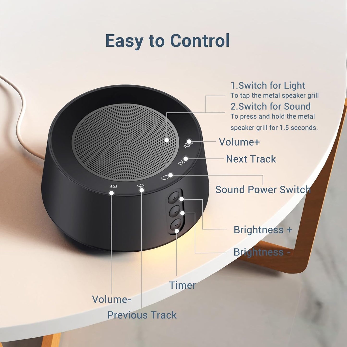 BGOVERSS White Noise Sound Machine with 20 Soothing Sounds, 10 Colors Night Light Sleep Machines Home Office Travel, 5 Timers and Memory Feature Sound Machine for Nursery Baby Kids Adults (Black)