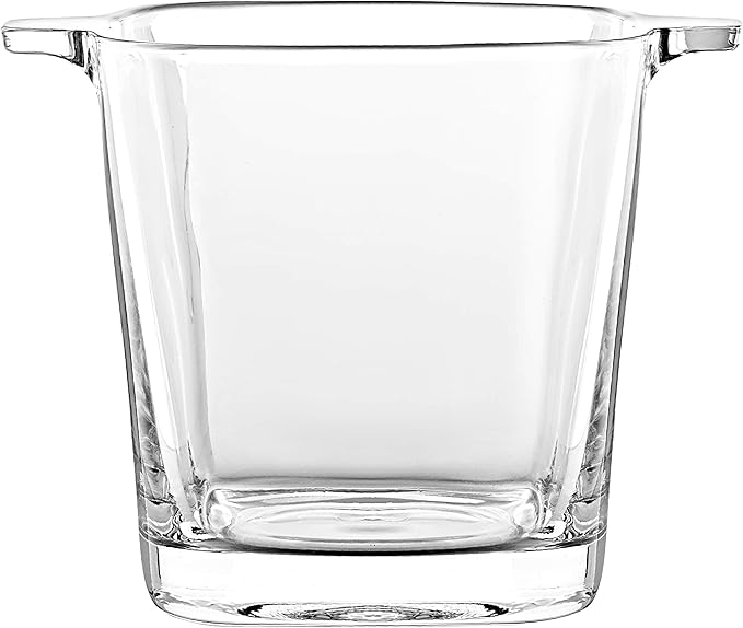 Glass - Ice Bucket - 5.7" H - by Barski - European Quality Glass - Square Shaped - with Two Handles - Made in Europe