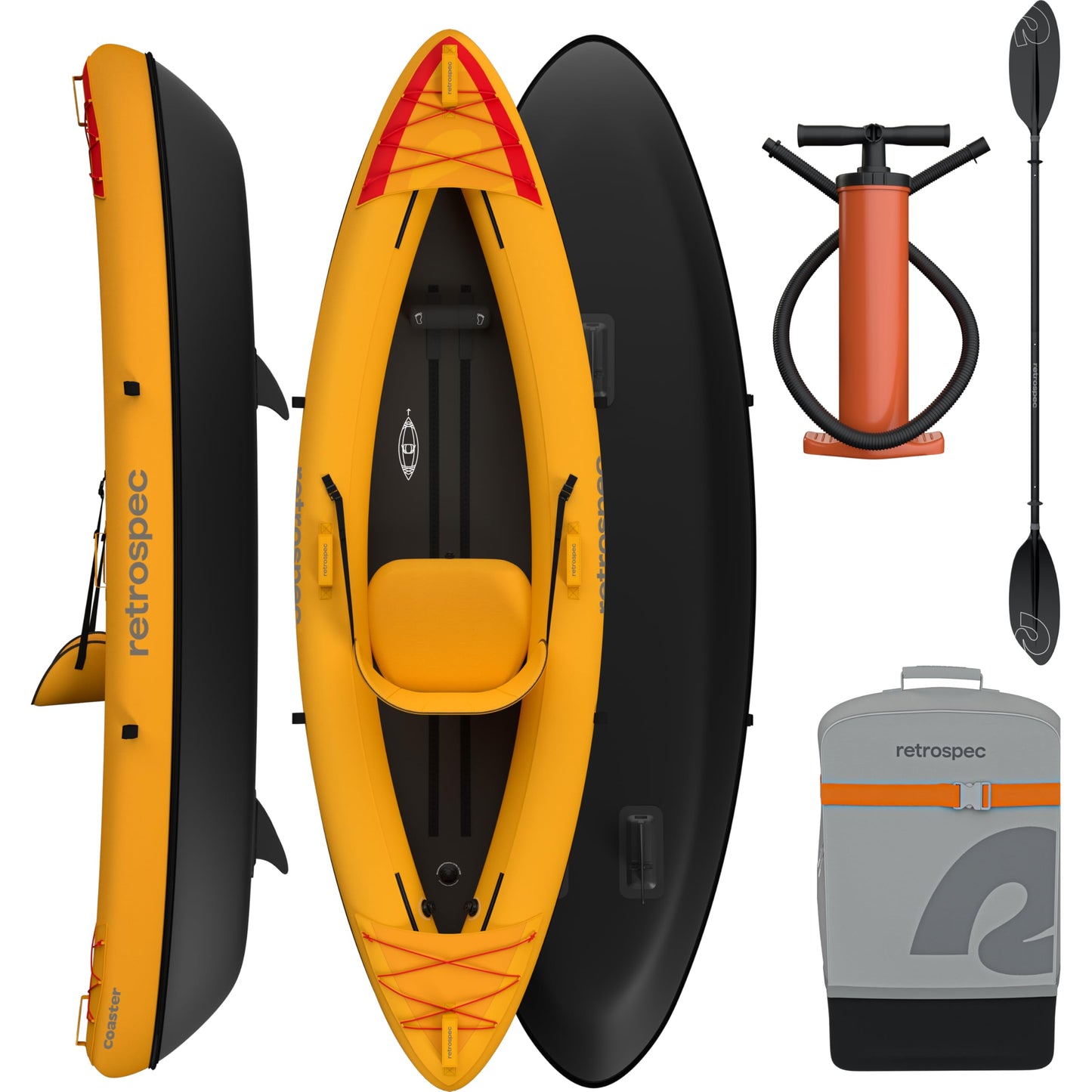 Retrospec Coaster 1 Person Inflatable Kayak, 220lb Weight Capacity, Puncture Resistant, Lightweight Inflatable Kayak for Adults with Pump, Paddle and Easy to Carry Bag