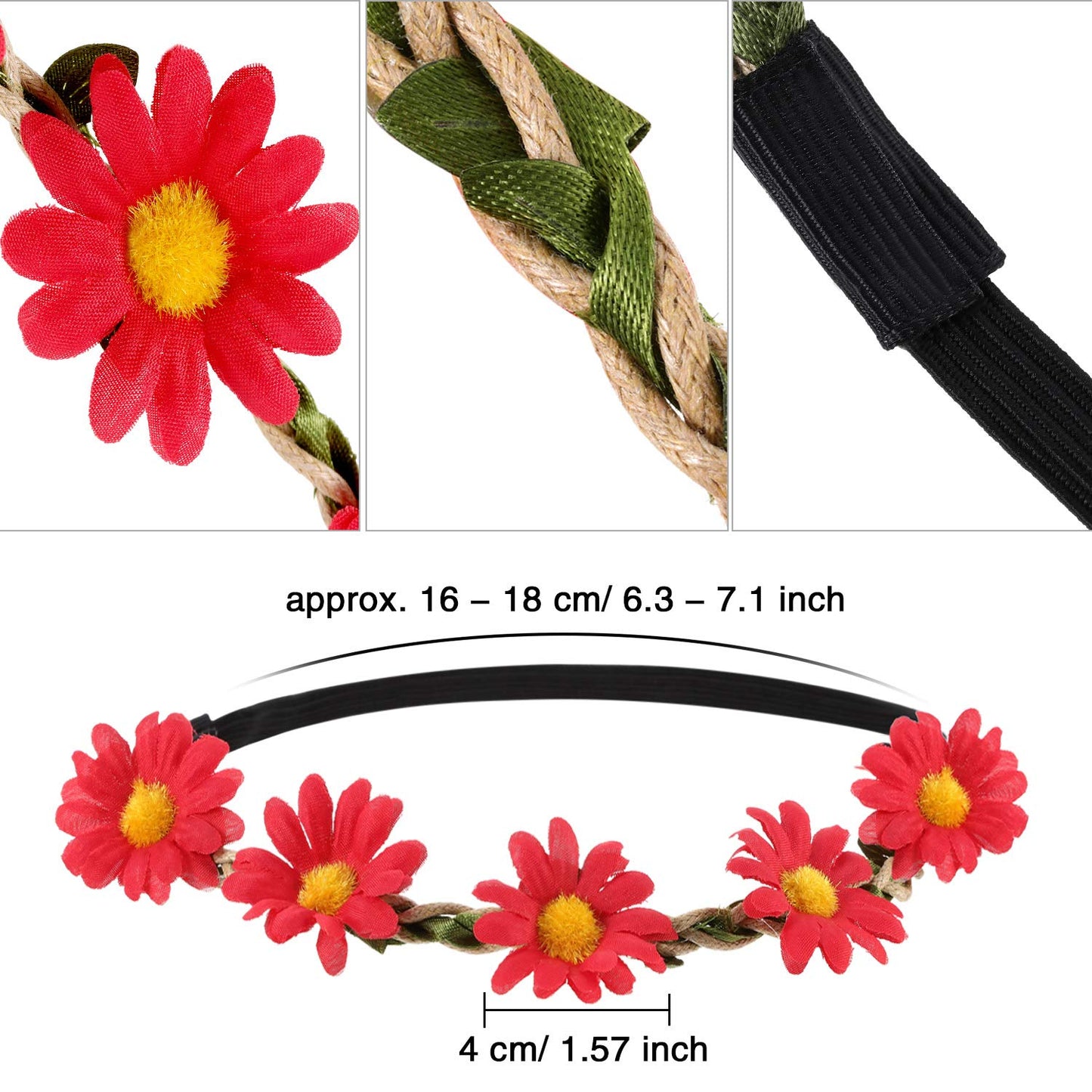 Bememo 24 Pieces Hippie Headband Glass Costume Set 70s 60s Accessories for Women, Includes 12 Flower Headbands Crowns, 12 Round Groovy Sunglasses for Hippie Disco Halloween Party Supplies