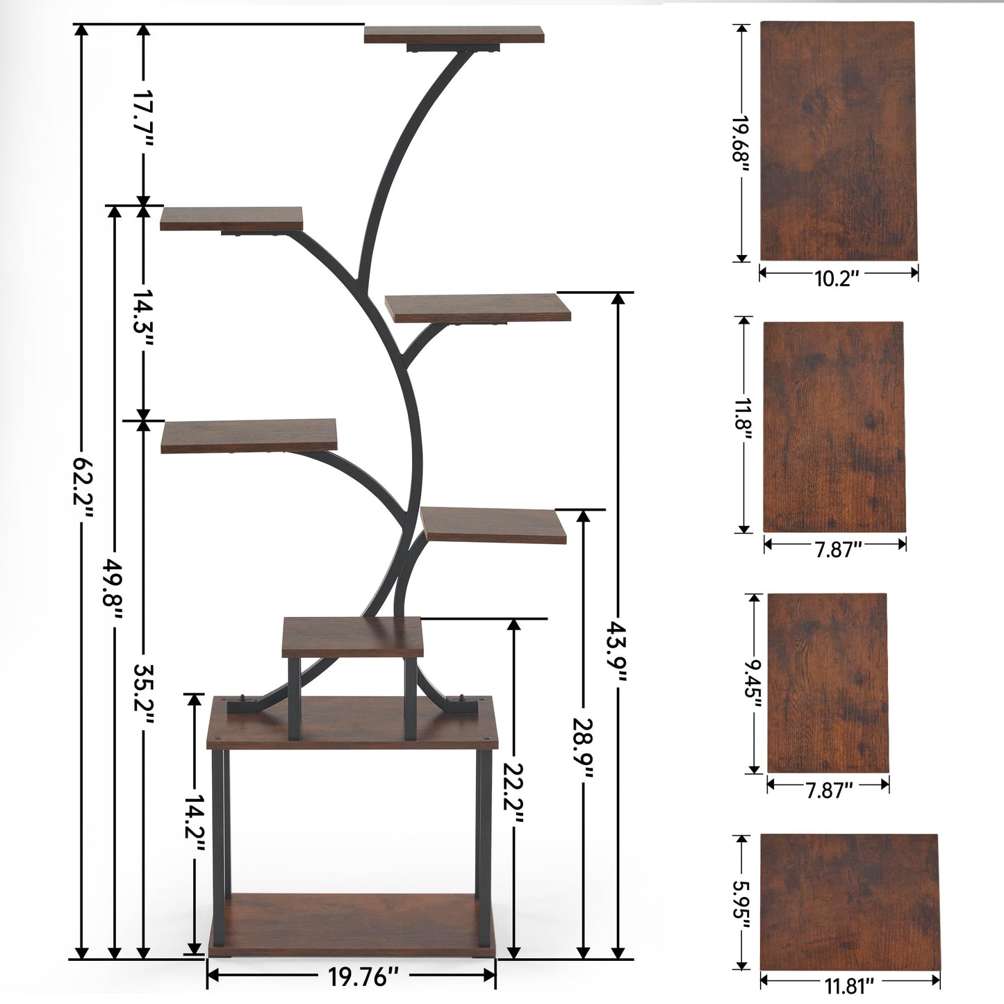 Plant Stand with Grow Lights, 8 Tiered Plant Stand Indoor, 62" Tall Metal Plant Flower Holder for Plants Multiple, Plant Display Rack Holder, Indoor Plant Shelf for Living Room, Garden, Patio