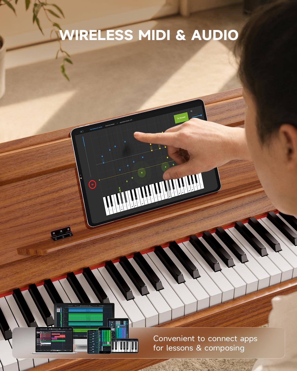 Eastar EUP-100 Digital Piano 88 Key Weighted Keyboard Full Size, Home Digital Keyboard Piano Gifts for Beginners Daughter, with Cover, Headphone, Three-Pedal, Wireless Midi & Recording, Retro Wood