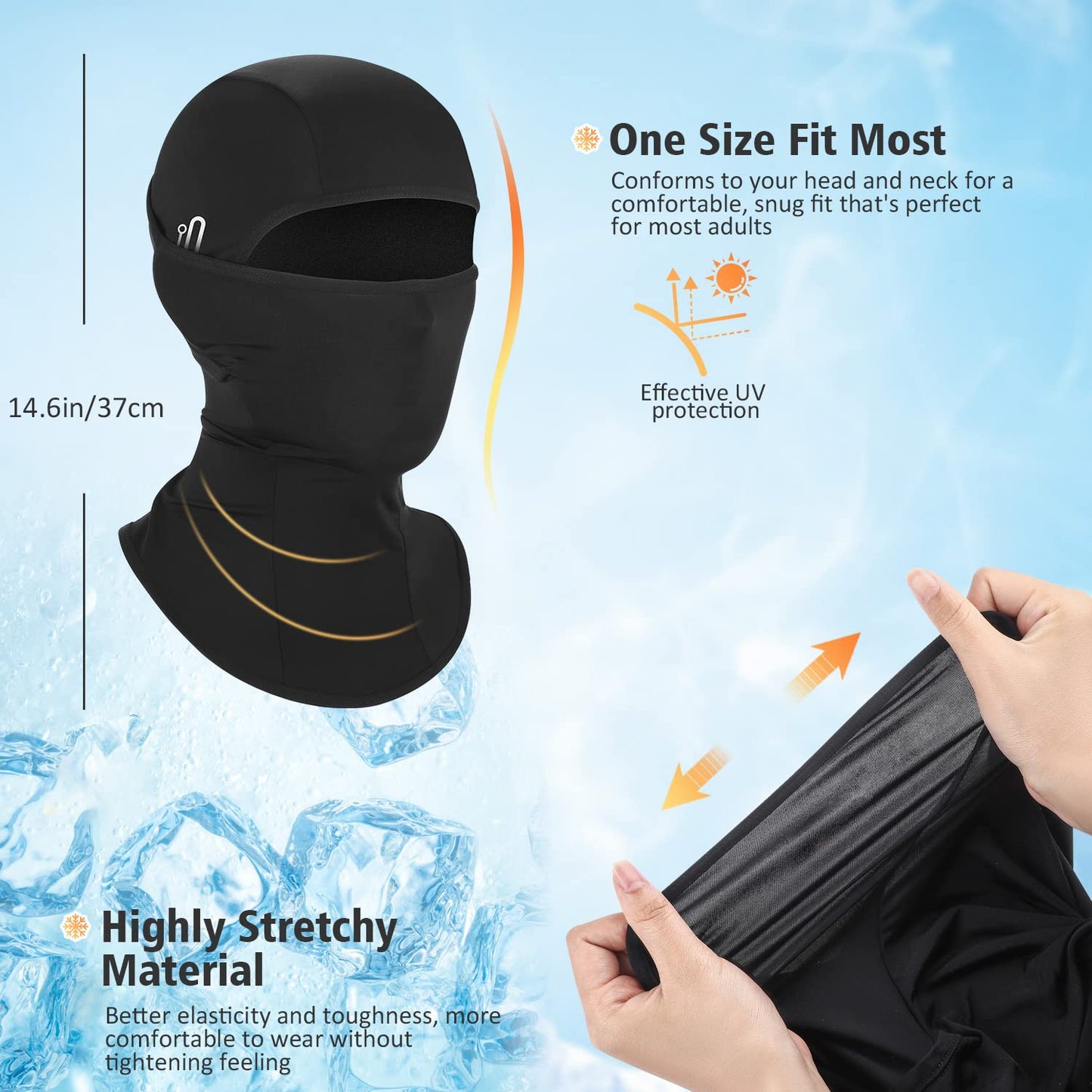 Summer Balaclava Men Women Cooling Ice Silk Face Mask Sun UV Protection Balaclava Hood for Cycling Motorcycling Black (Black+Black)