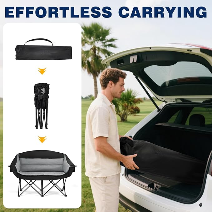 apollo walker Oversized Double Camping Chair for 2 Person - Extra Wide & Heavy Duty 600lbs Camp Couch with Dual Cup Holder & Carry Bag, Camping Loveseat for Outdoor, Lawn, Beach, Park