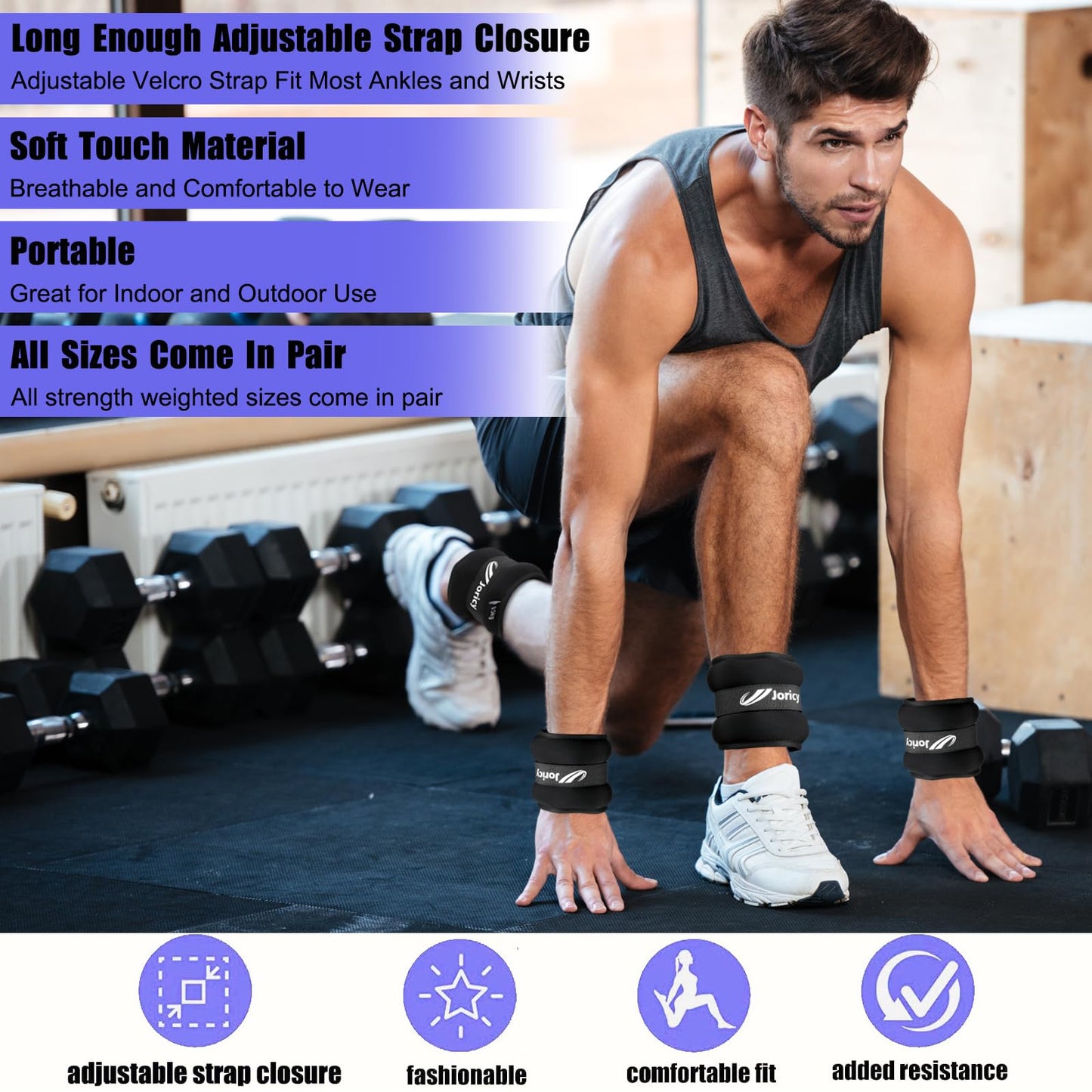 Ankle Weights, Wrist Leg Arm Weights for Women Men Kids with Adjustable Straps, Strength Training Weighted for Yoga, Jogging, Running, Walking, Fitness, Physical Therapy - 2LBS Pair (1 LB Each Weight)