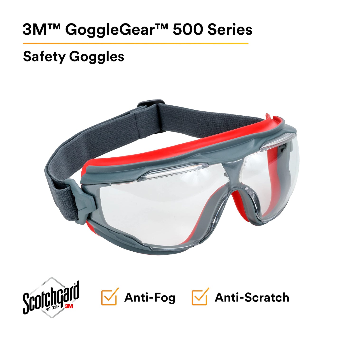 3M GoggleGear 500 Series GG501SGAF, Clear, Scotchgard Anti-fog Lens, 1 Pair
