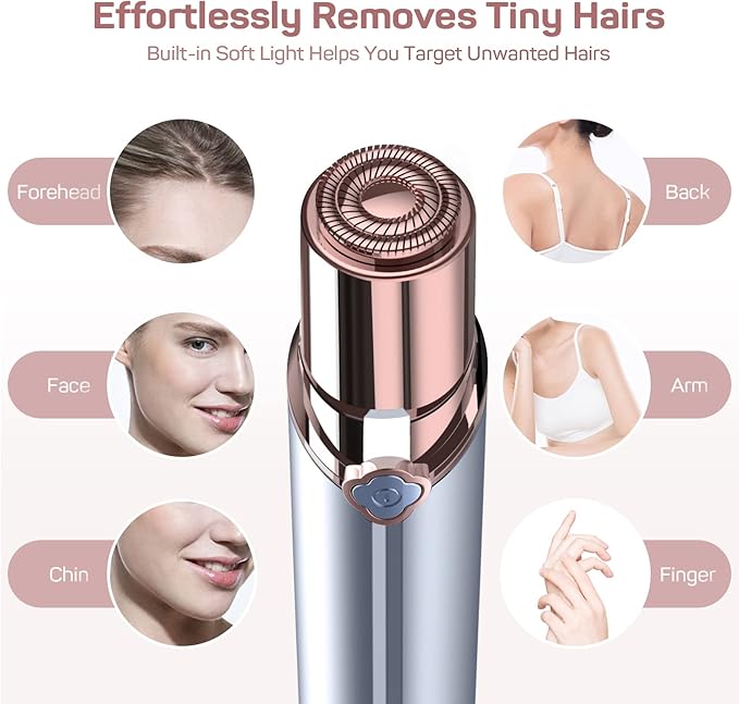 Face Razors for Women(2024), Gurelax Hair Remover for Face, Painless Facial Hair Removal for Women, Rechargeable Hair Removal Device for Face, Upper Lip, Chin, Included 2 x Replacement Heads