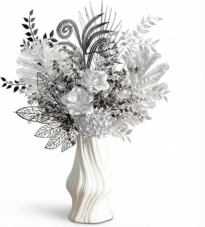jinbujinxi Silver-Black Metal Flower Combination - Artificial Bouquet, Modern Minimalist, Industrial Light Luxury, Home De...