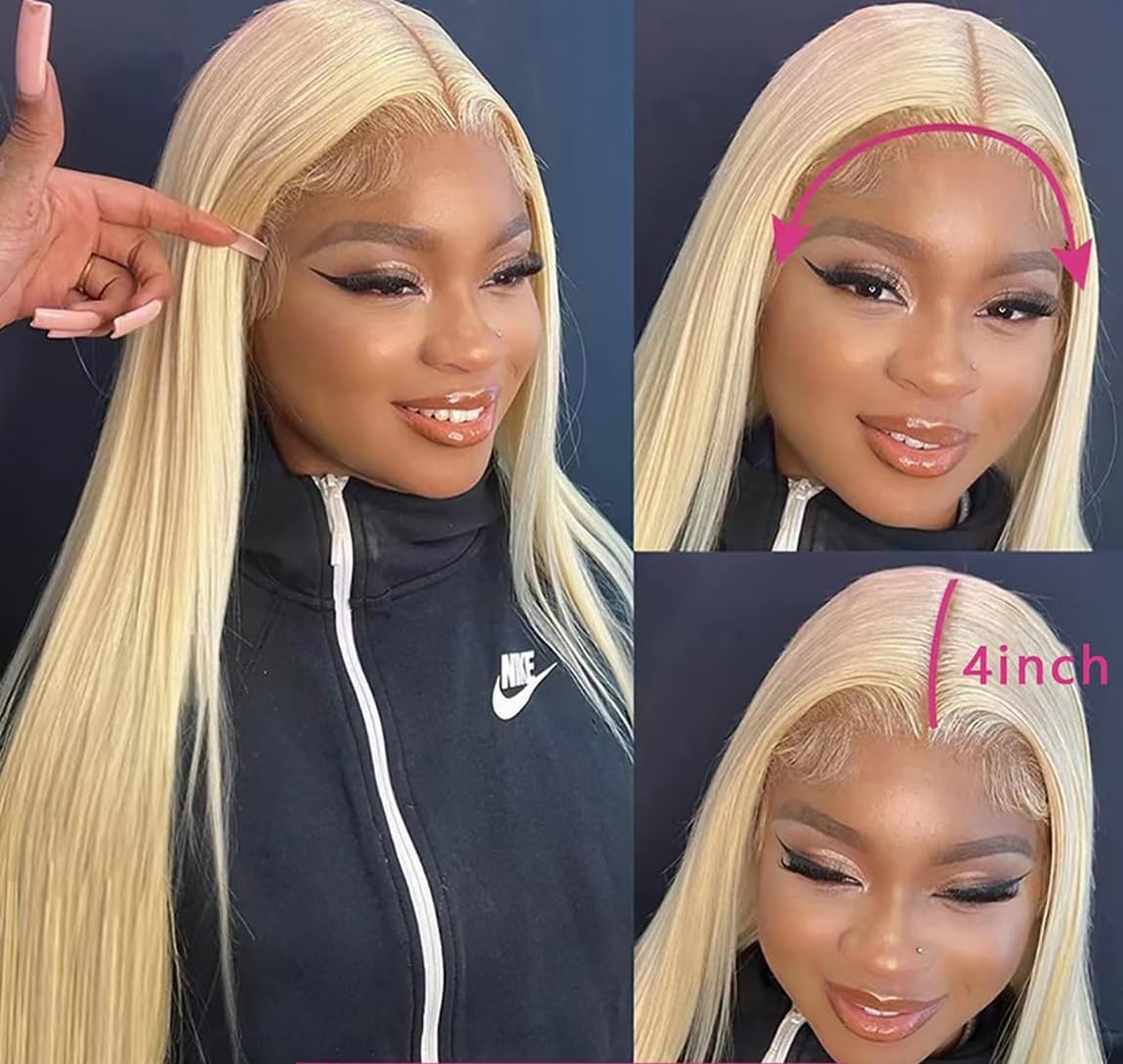 Peenoll Blonde 613 Straight Human Hair Lace Frontal Closure Wig Glueless Wigs Human Hair Pre Plucked Pre Cut Lace Closure Gluele