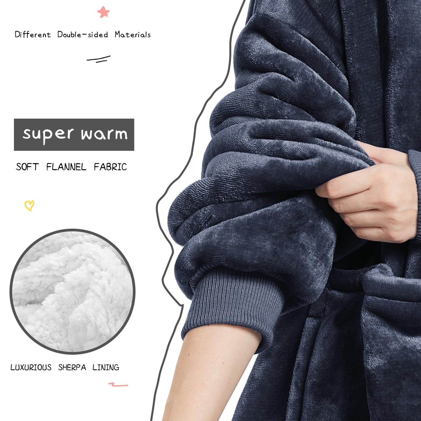 Aemilas Wearable Blanket Hoodie - Sherpa Fleece Blanket Sweatshirt as Gifts for Mom Women Men Boyfriend Girls, Cozy Hooded Blanket with Giant Pocket(Charcoal Grey)