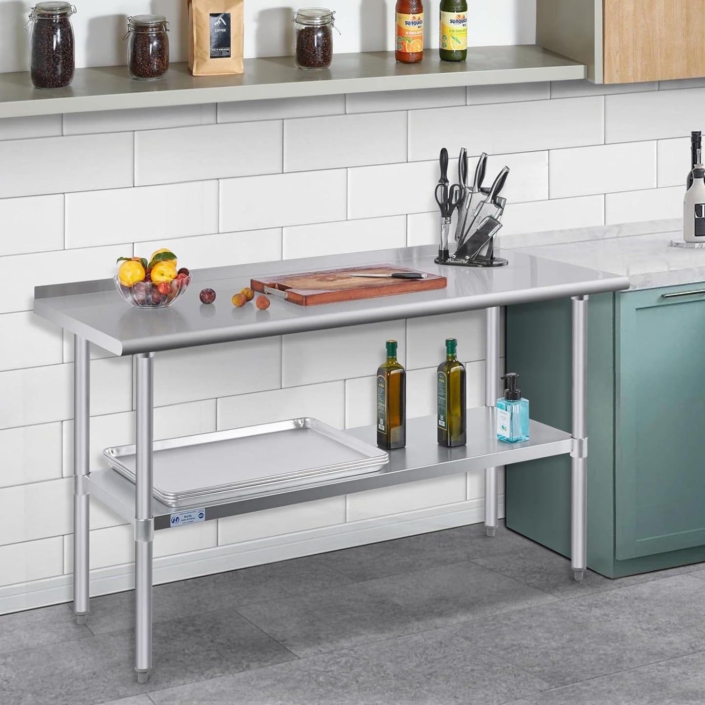 Hally Sinks & Tables HStainless Steel Table for Prep & Work 24 x 72 Inches, NSF Commercial Heavy Duty Table with Undershelf and Backsplash for Restaurant, Home and Hotel