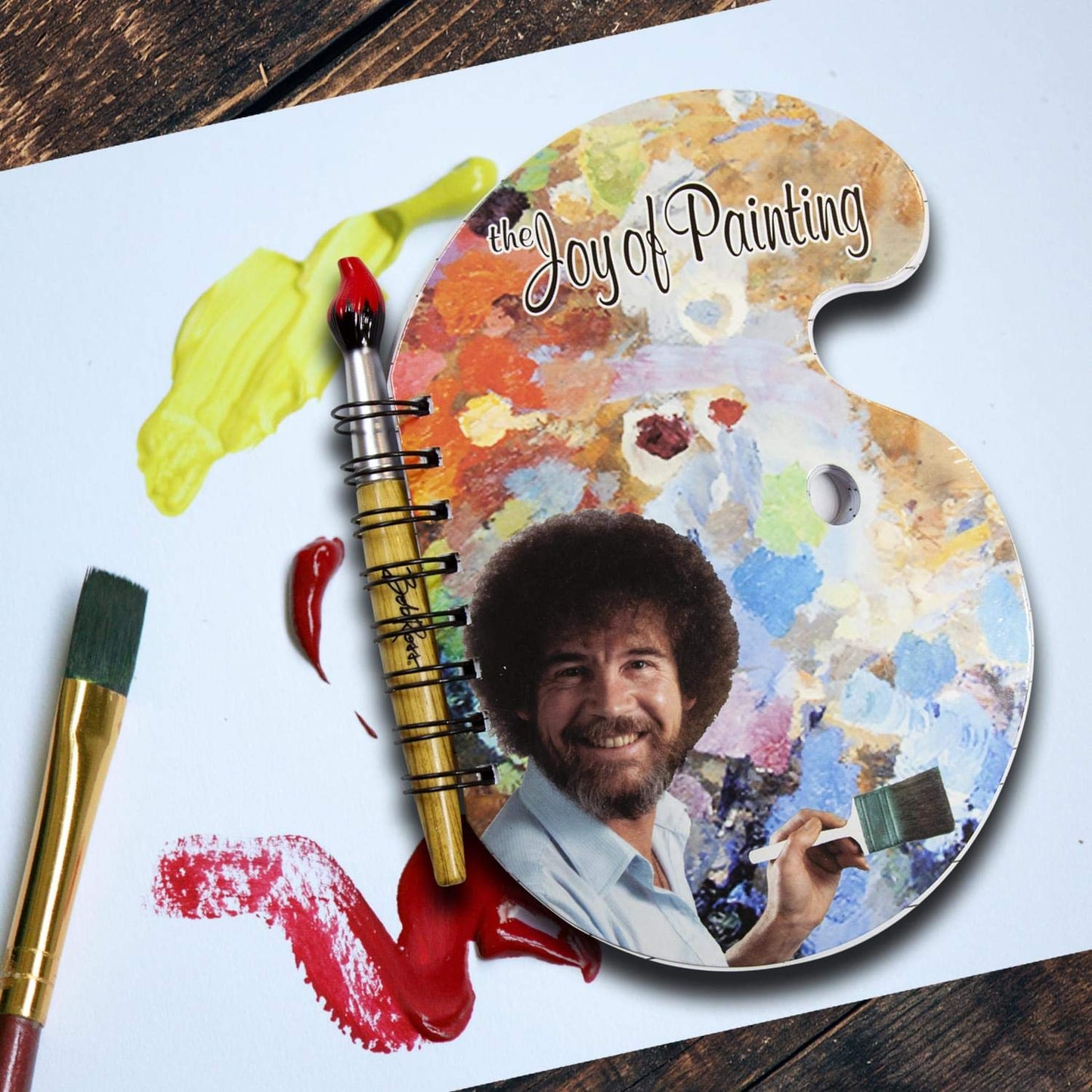 Surreal Entertainment Bob Ross Paint Palette Journal and Brush Pen - Licensed Collectible 80s Art Notepad - Novelty Book - Unique Gift for Birthdays, Holidays, House Warming Parties