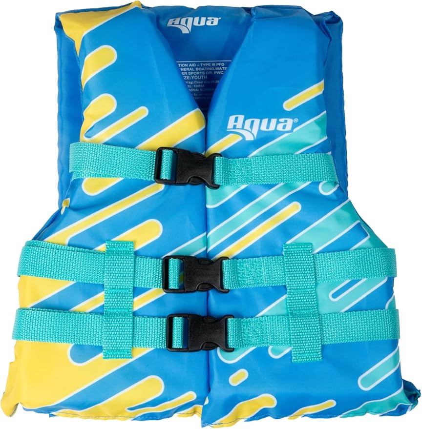 Aqua Leisure New Oceans7 US Coast Guard-Approved, Type III – Youth Life Jacket – Personal Flotation Device with with Comfo...