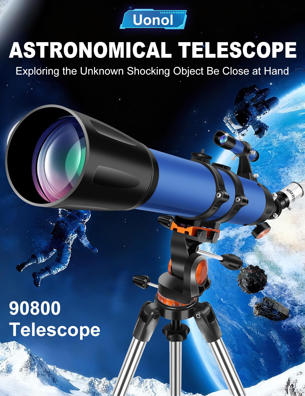 Uonol Telescope for Adults High Powered 90mm Aperture 800mm,Refractor Telescopes for Astronomy Beginners with AZ Mount Tripod,Phone Adapter,Carry Bag (80090blue)