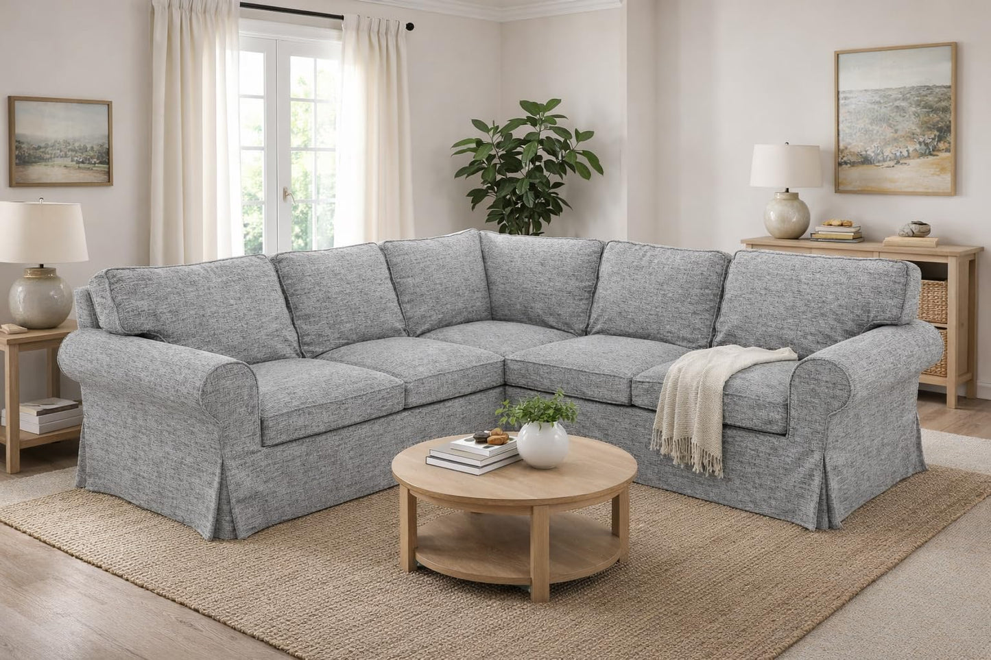 The Thick Polyester Flax Ektorp 2 2 Sofa Cover Replacement Compatible with IKEA Ektorp Corner Or Sectional Sofa Slipcover. (Polyester Flax)